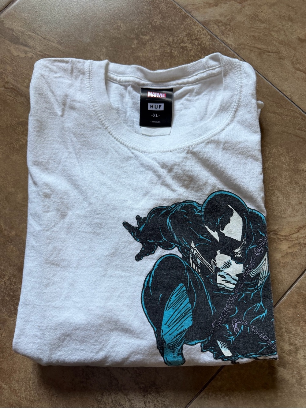 HUF x Marvel Venom Graphic Tee - White with Black & Teal Print